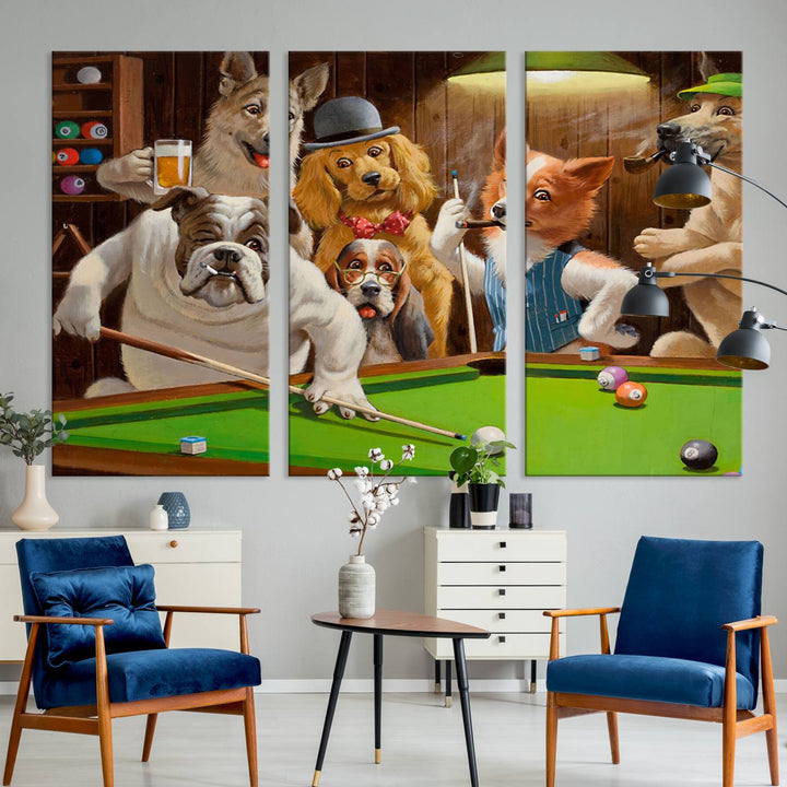 Dogs Playing Pool Canvas Wall Art Funny Gifts Dog print