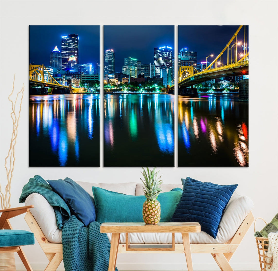 Downtown Pittsburgh at Night Canvas Wall Art Towers Skyline Canvas Print