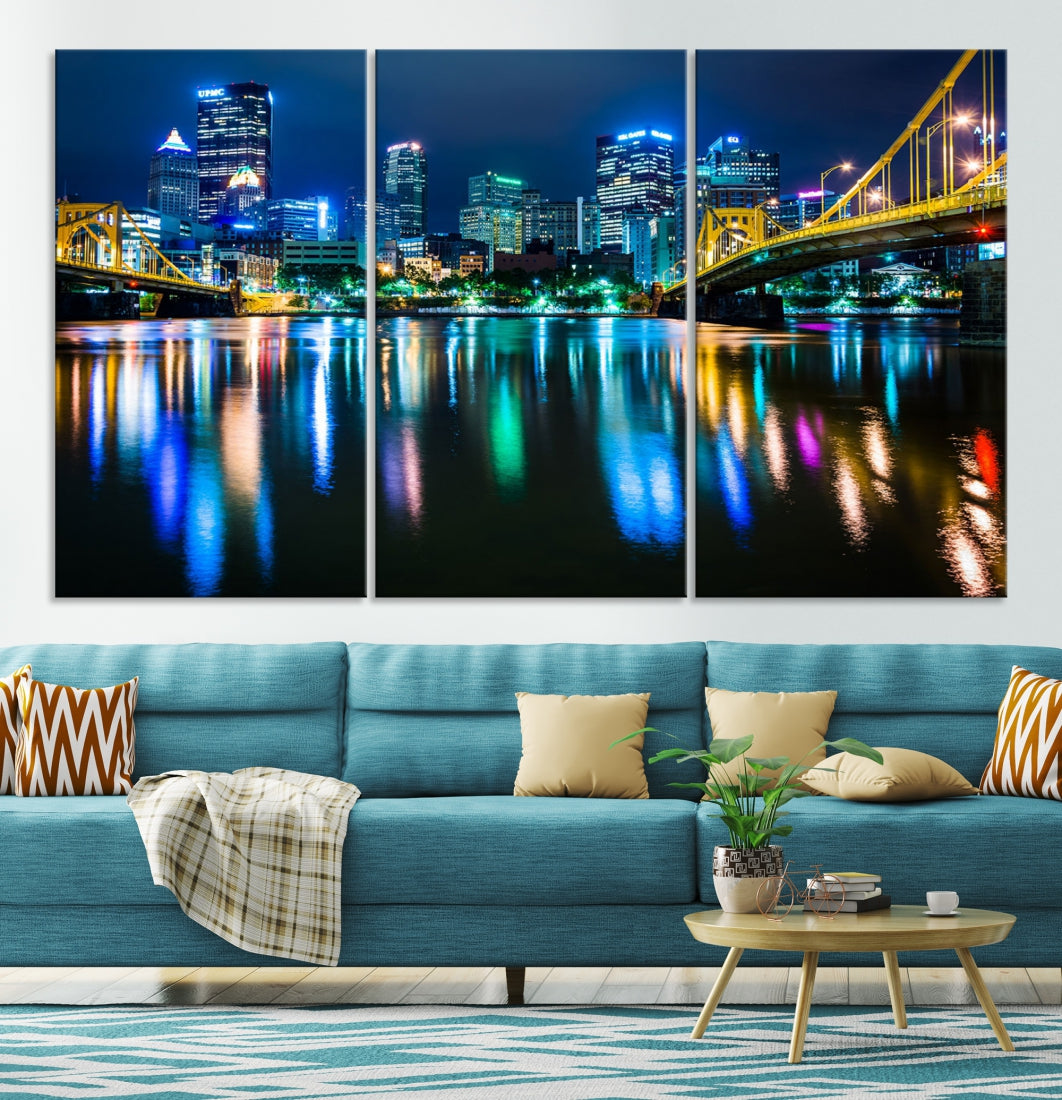 Downtown Pittsburgh at Night Canvas Wall Art Towers Skyline Canvas Print