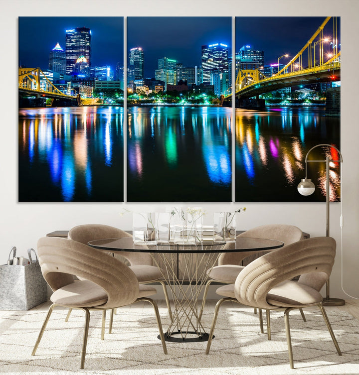 Downtown Pittsburgh at Night Canvas Wall Art Towers Skyline Canvas Print