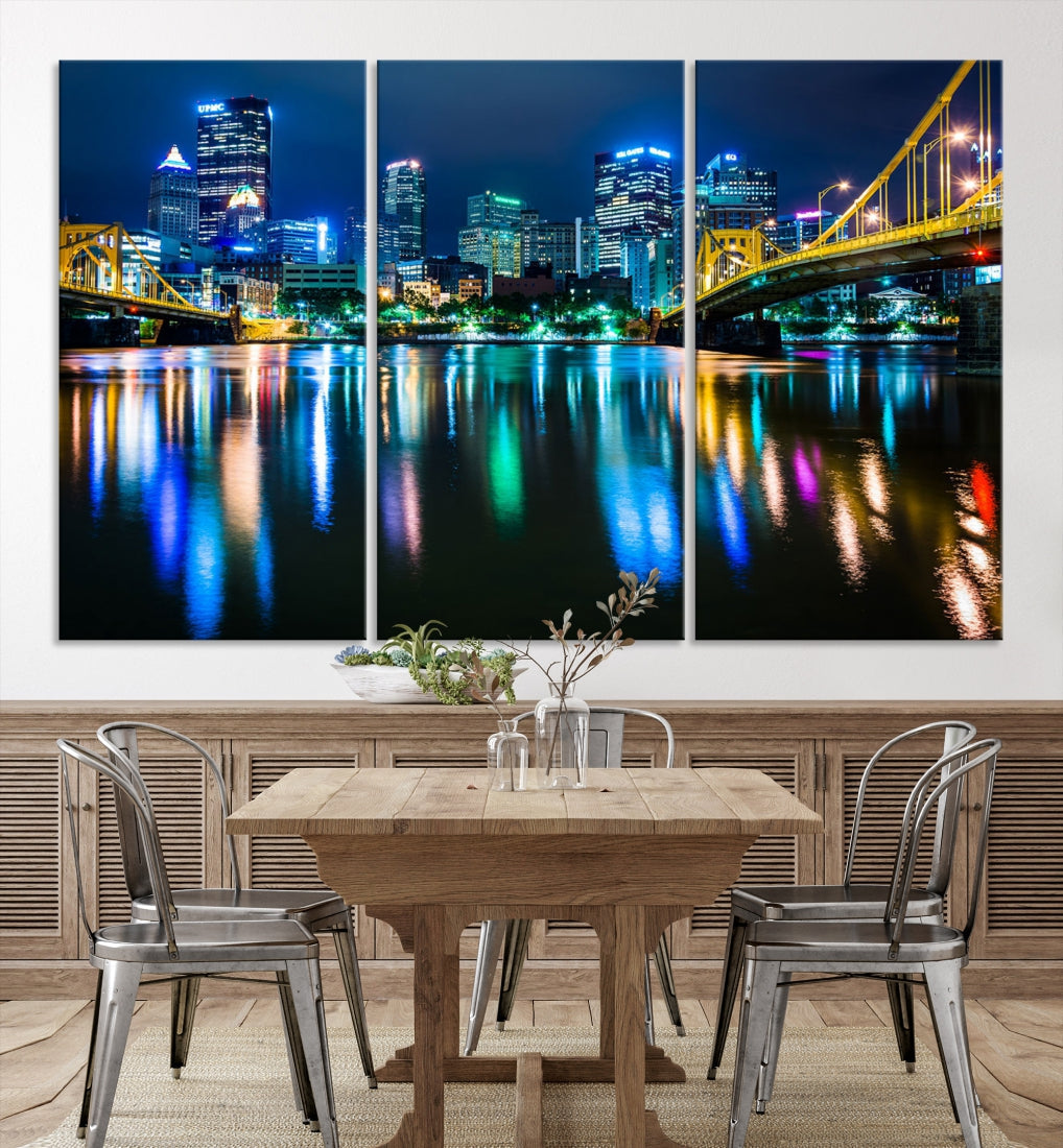 Downtown Pittsburgh at Night Canvas Wall Art Towers Skyline Canvas Print