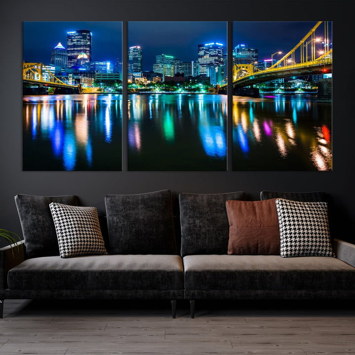 Downtown Pittsburgh at Night Canvas Wall Art Towers Skyline Canvas Print