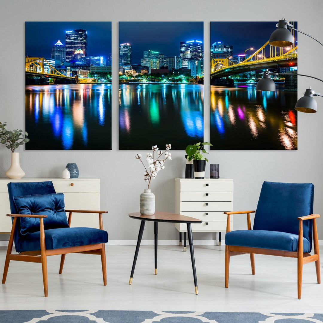 Downtown Pittsburgh at Night Canvas Wall Art Towers Skyline Canvas Print