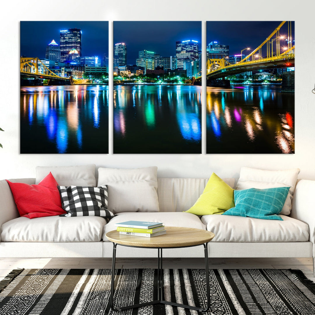 Downtown Pittsburgh at Night Canvas Wall Art Towers Skyline Canvas Print