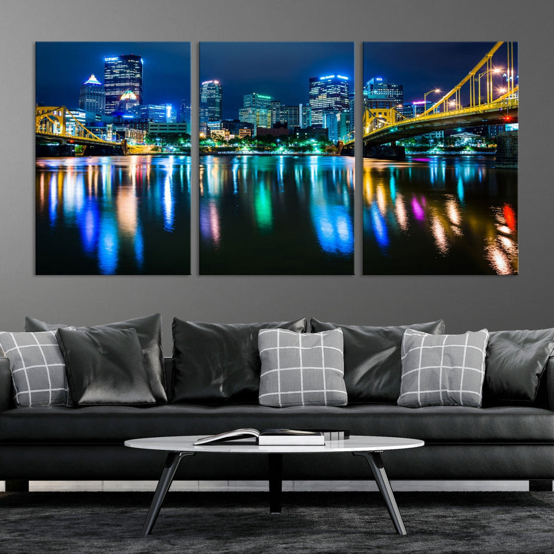 Downtown Pittsburgh at Night Canvas Wall Art Towers Skyline Canvas Print