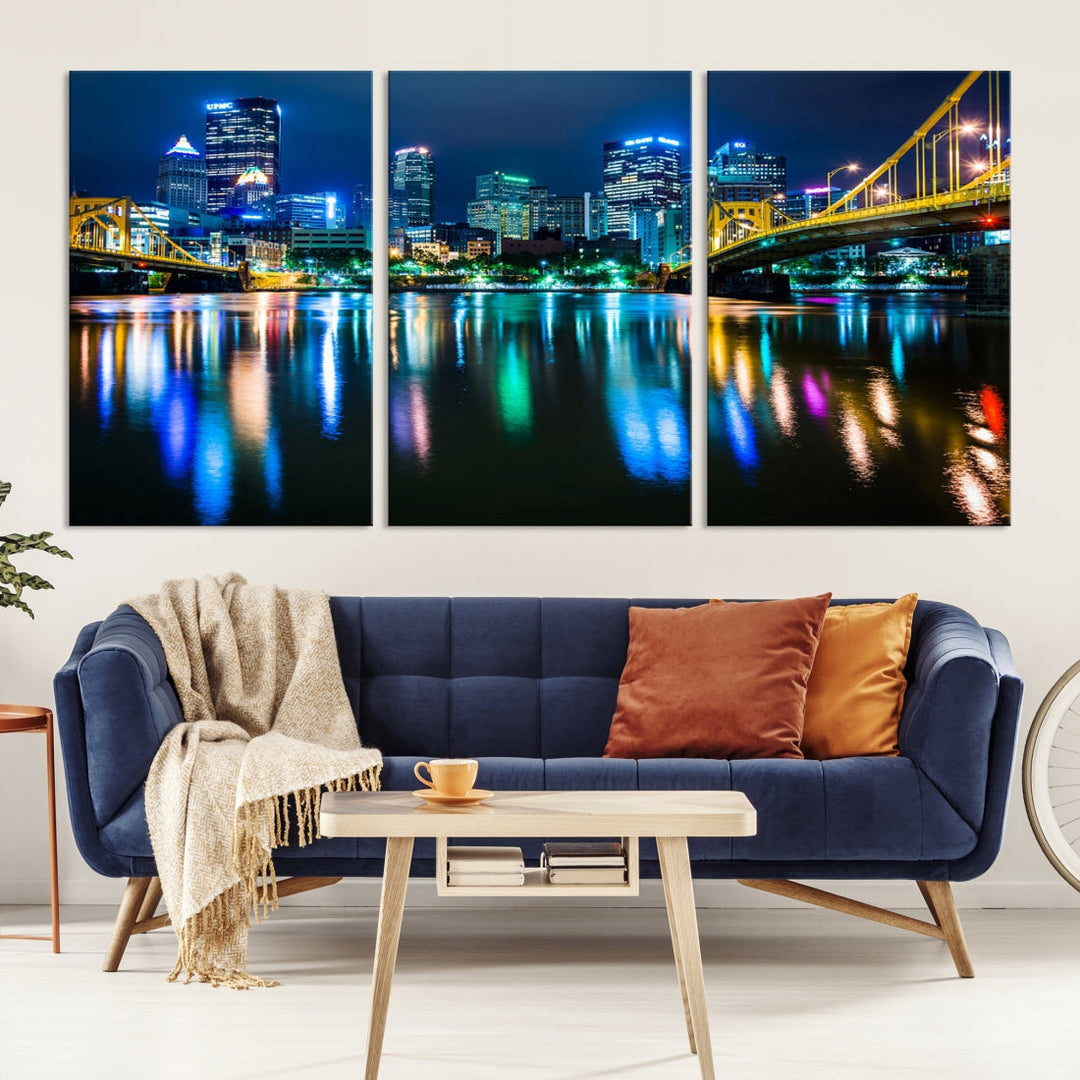 Downtown Pittsburgh at Night Canvas Wall Art Towers Skyline Canvas Print