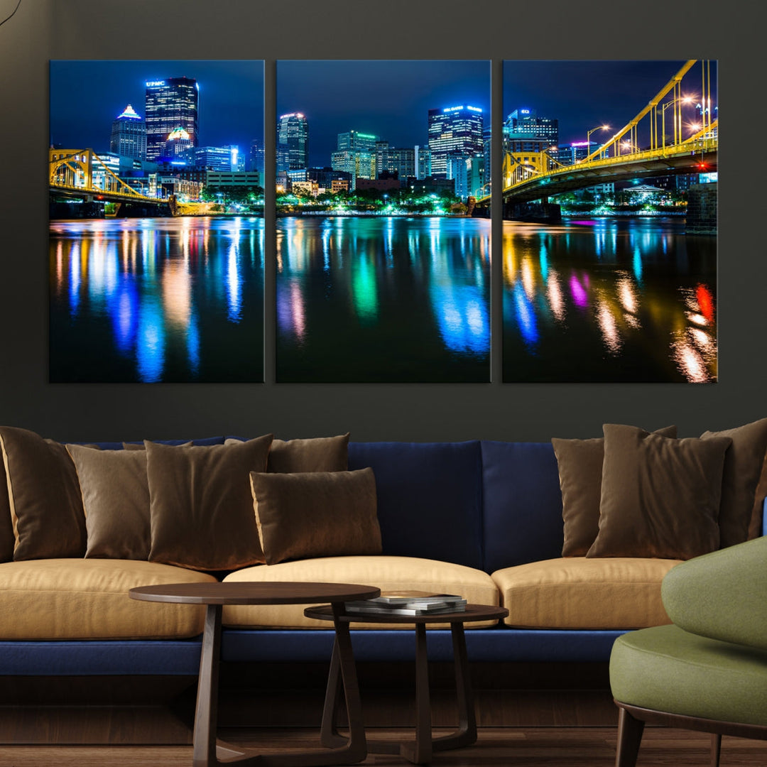 Downtown Pittsburgh at Night Canvas Wall Art Towers Skyline Canvas Print