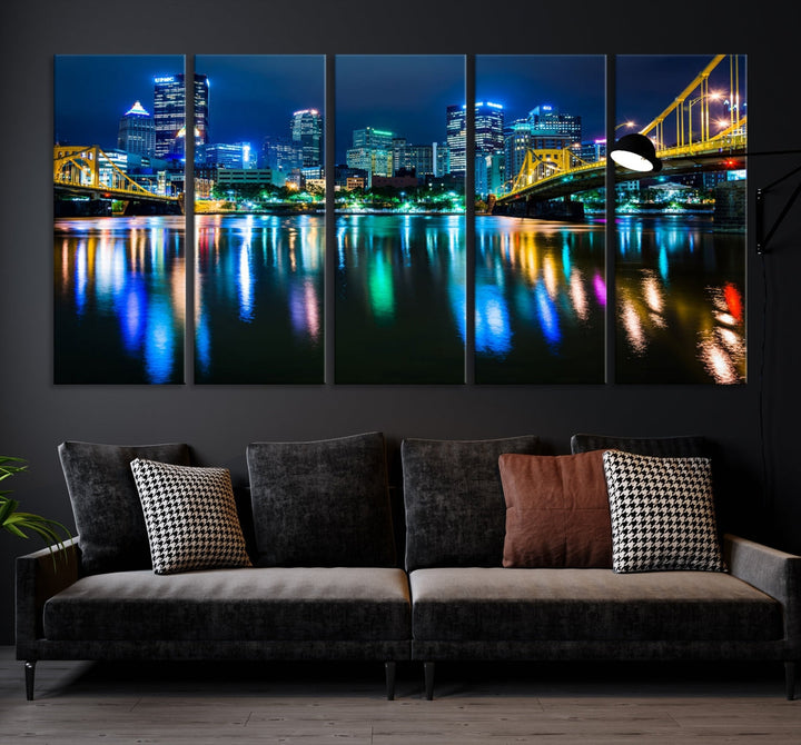 Downtown Pittsburgh at Night Canvas Wall Art Towers Skyline Canvas Print