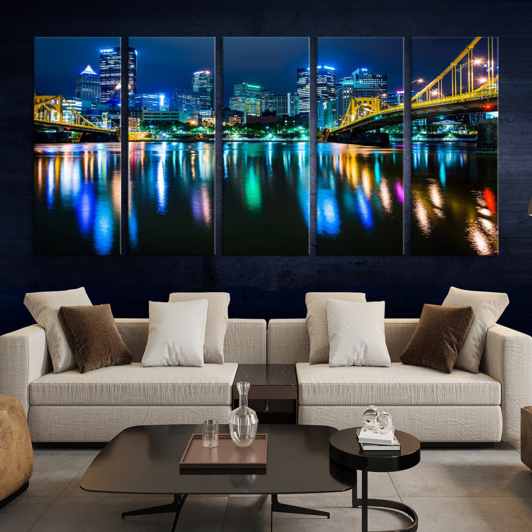 Downtown Pittsburgh at Night Canvas Wall Art Towers Skyline Canvas Print