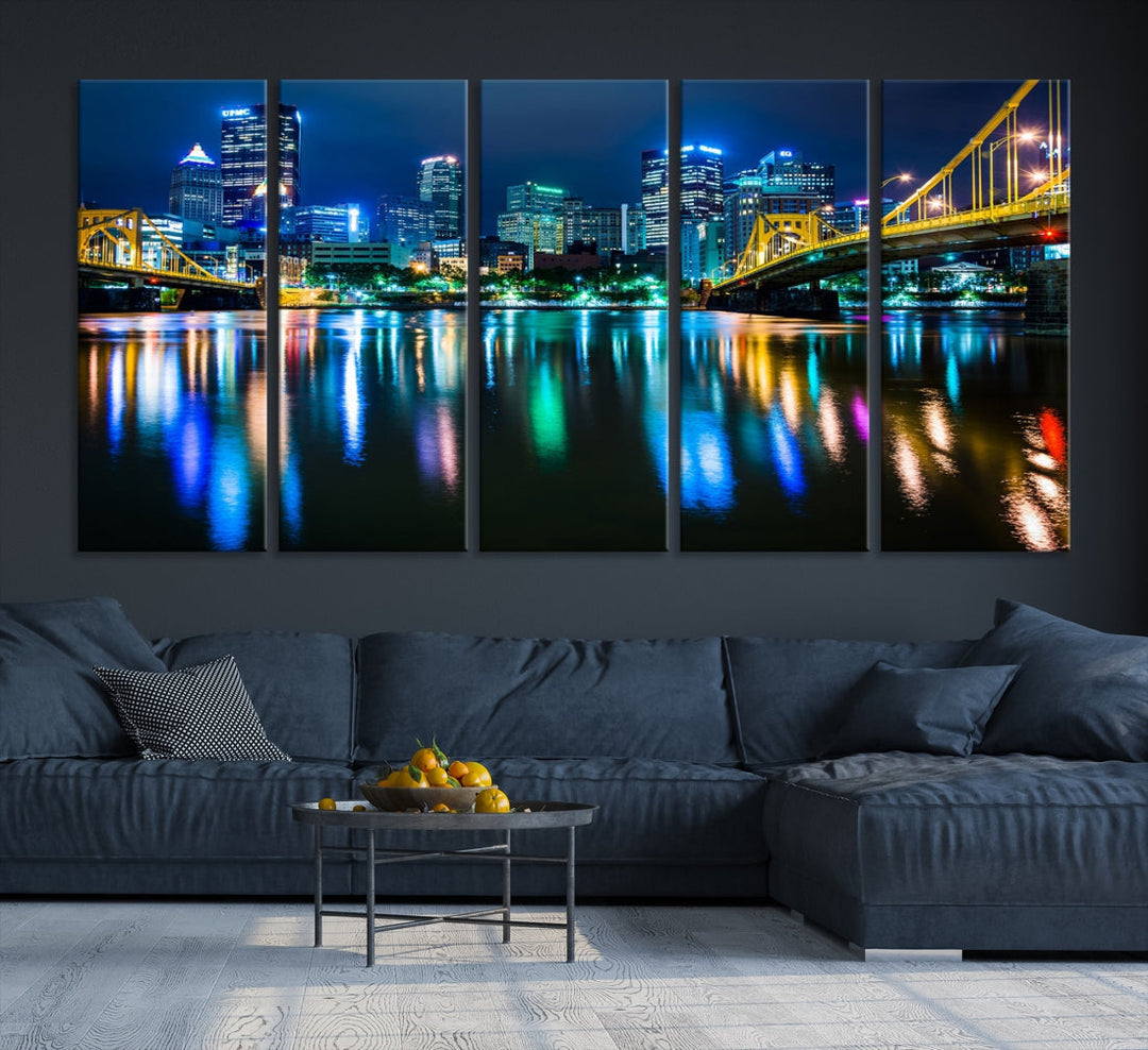 Downtown Pittsburgh at Night Canvas Wall Art Towers Skyline Canvas Print