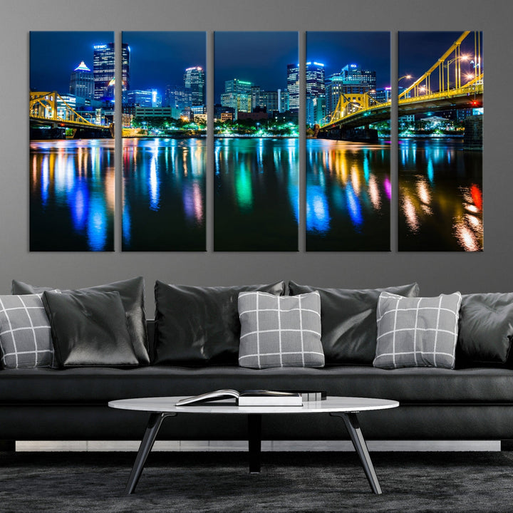 Downtown Pittsburgh at Night Canvas Wall Art Towers Skyline Canvas Print