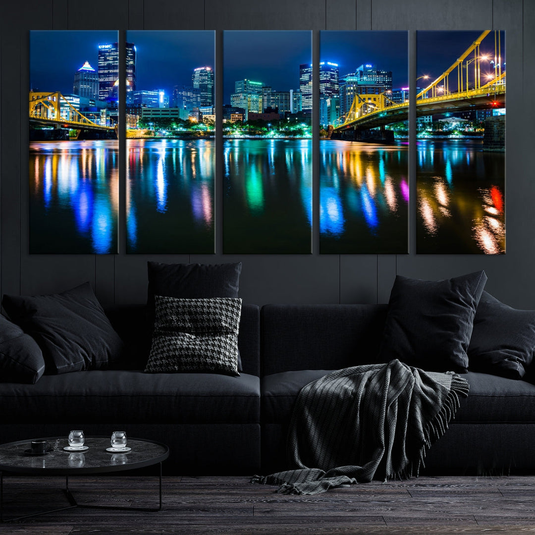 Downtown Pittsburgh at Night Canvas Wall Art Towers Skyline Canvas Print