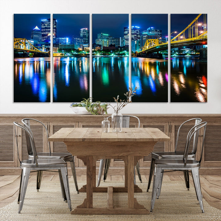 Downtown Pittsburgh at Night Canvas Wall Art Towers Skyline Canvas Print