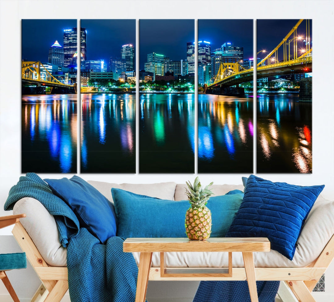 Downtown Pittsburgh at Night Canvas Wall Art Towers Skyline Canvas Print