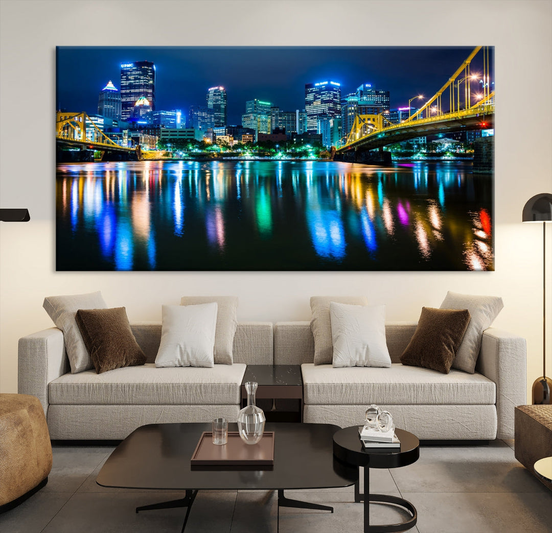 Downtown Pittsburgh at Night Canvas Wall Art Towers Skyline Canvas Print