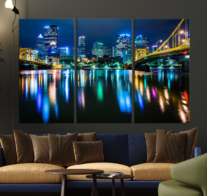 Downtown Pittsburgh at Night Canvas Wall Art Towers Skyline Canvas Print