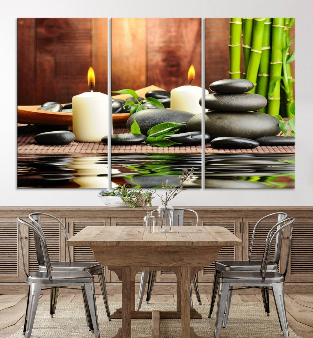 Eastern Philosophy Meditation with Zen Stones and Candles Canvas Print