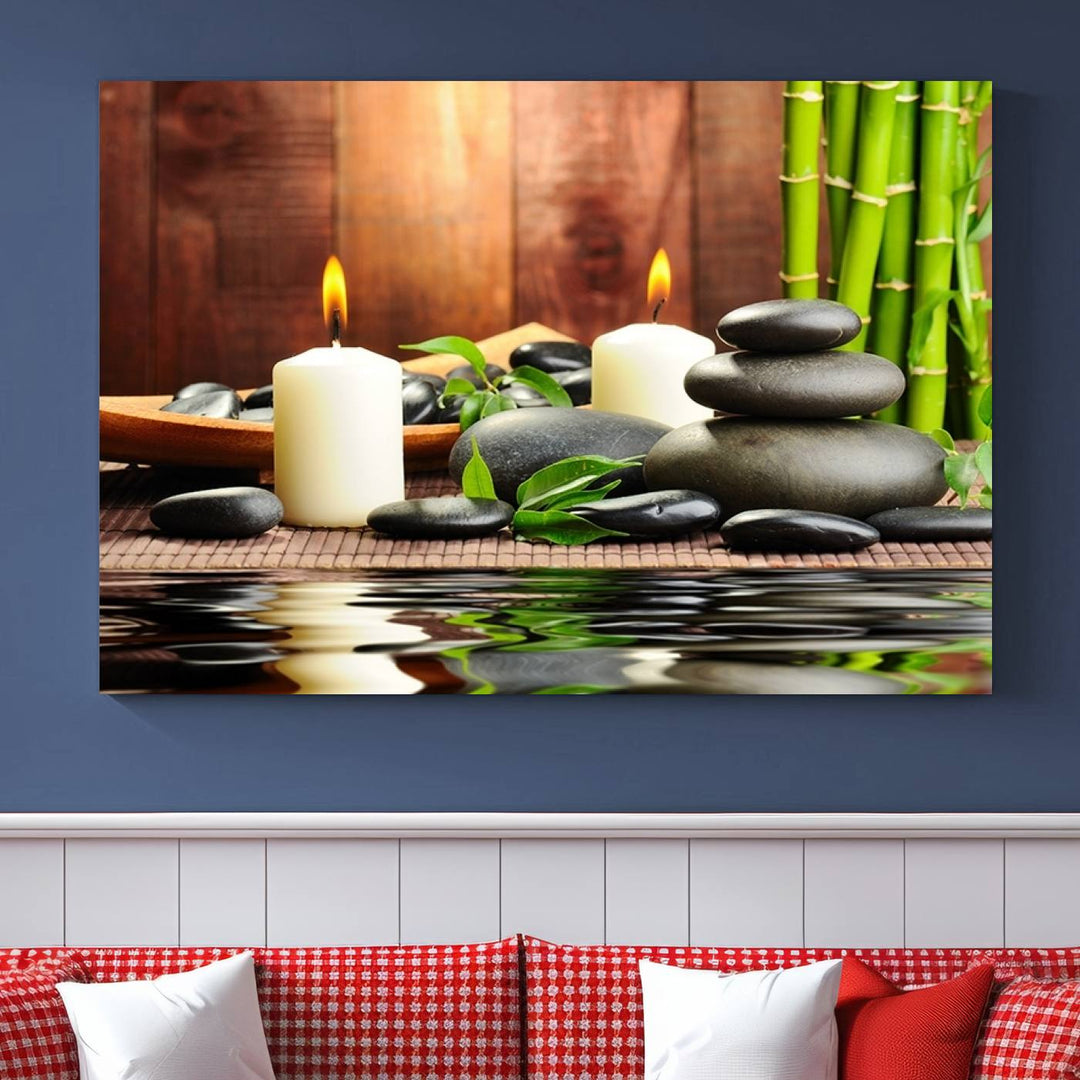 Eastern Philosophy Meditation with Zen Stones and Candles Canvas Print