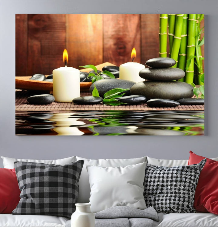 Eastern Philosophy Meditation with Zen Stones and Candles Canvas Print