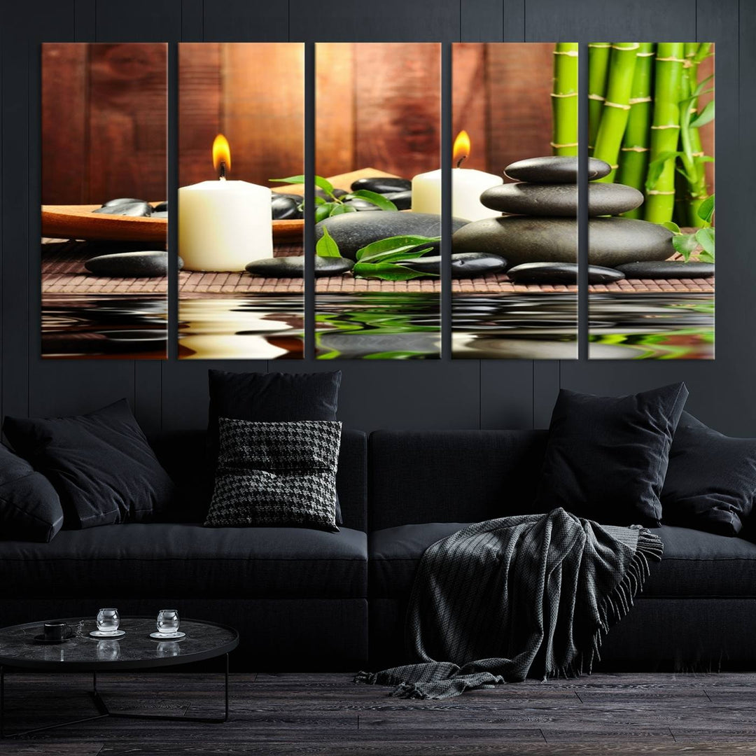 Eastern Philosophy Meditation with Zen Stones and Candles Canvas Print