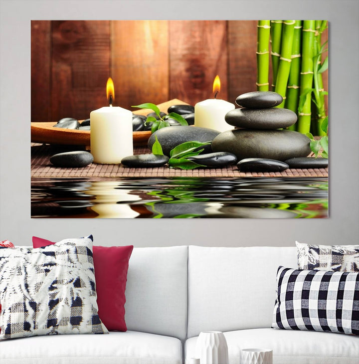 Eastern Philosophy Meditation with Zen Stones and Candles Canvas Print