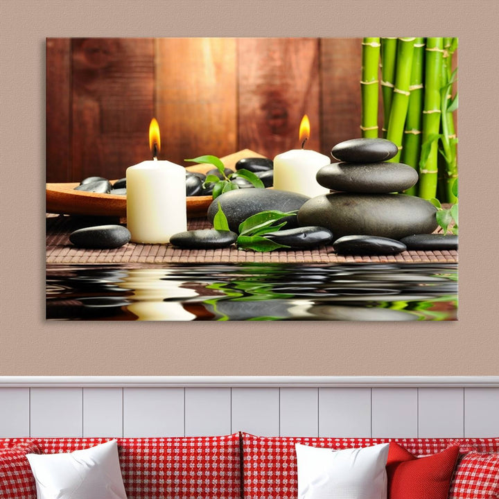 Eastern Philosophy Meditation with Zen Stones and Candles Canvas Print