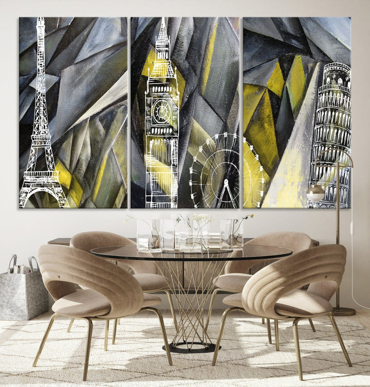 Eiffel Tower Big Ben and Pisa Tower Canvas Art Print Wall Decor