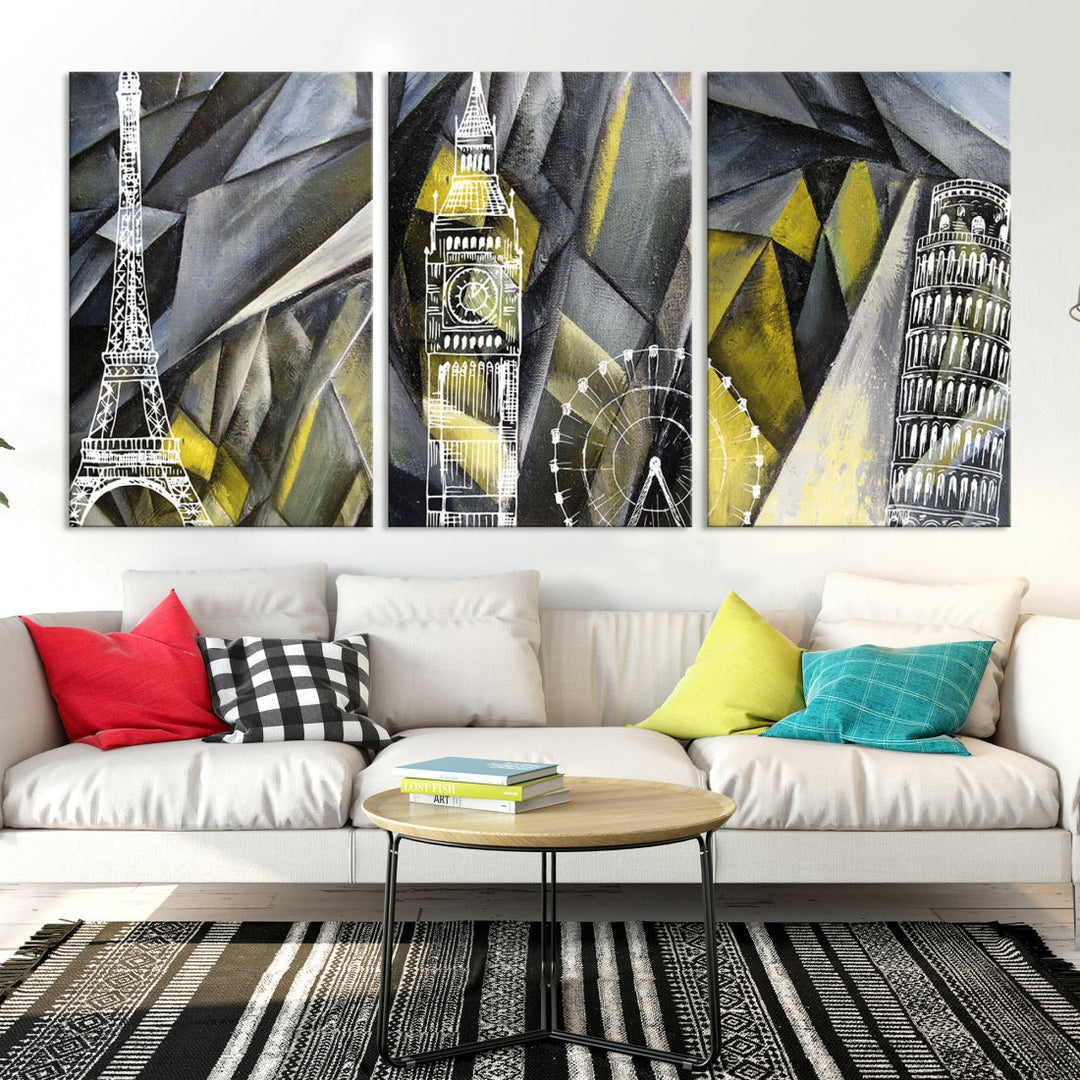 Eiffel Tower Big Ben and Pisa Tower Canvas Art Print Wall Decor