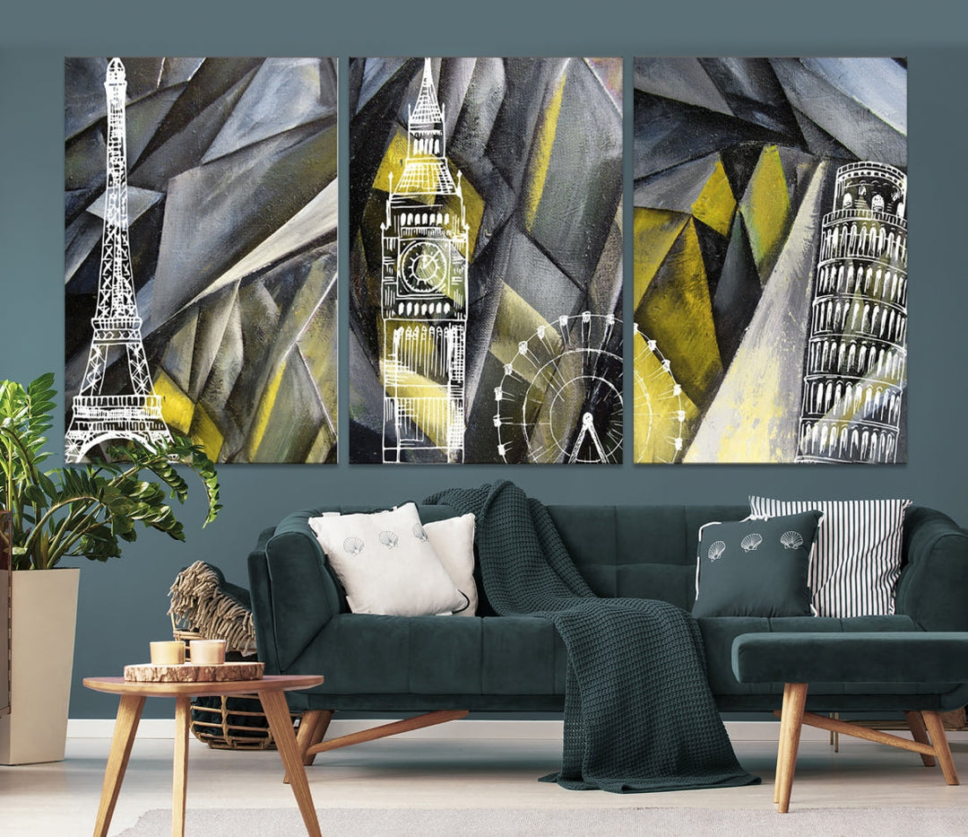 Eiffel Tower Big Ben and Pisa Tower Canvas Art Print Wall Decor