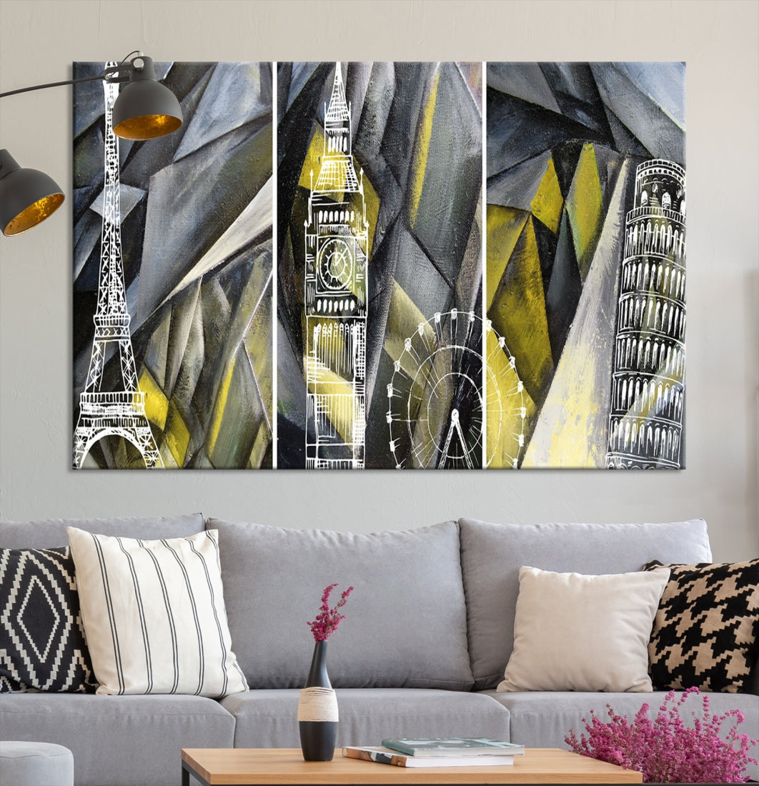 Eiffel Tower Big Ben and Pisa Tower Canvas Art Print Wall Decor