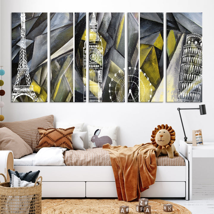 Eiffel Tower Big Ben and Pisa Tower Canvas Art Print Wall Decor