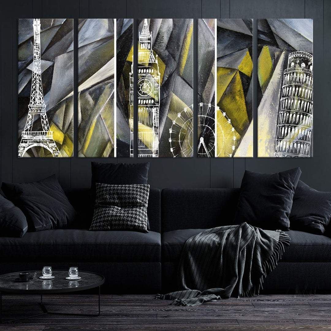 Eiffel Tower Big Ben and Pisa Tower Canvas Art Print Wall Decor