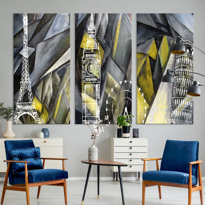 Eiffel Tower Big Ben and Pisa Tower Canvas Art Print Wall Decor