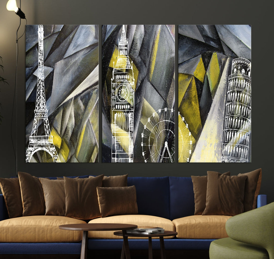 Eiffel Tower Big Ben and Pisa Tower Canvas Art Print Wall Decor