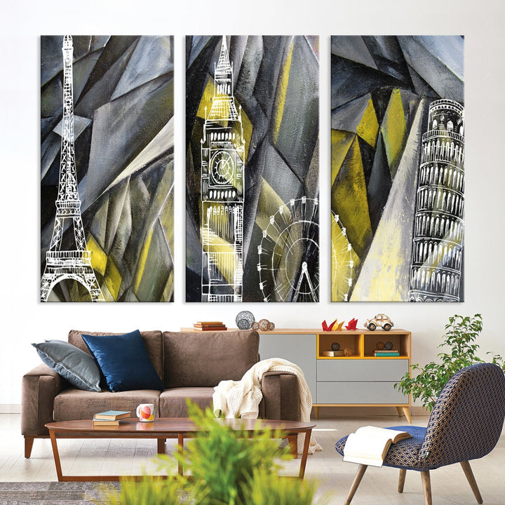 Eiffel Tower Big Ben and Pisa Tower Canvas Art Print Wall Decor