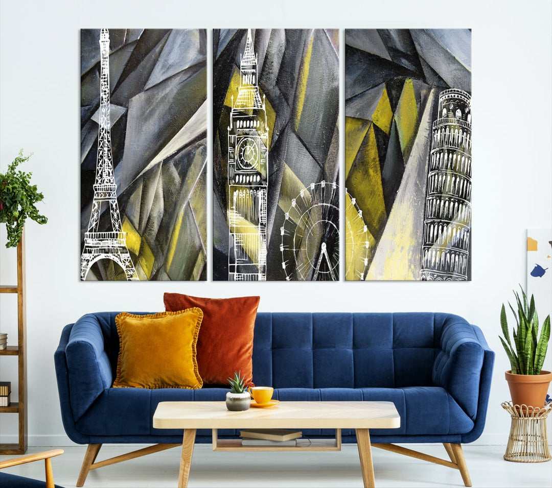 Eiffel Tower Big Ben and Pisa Tower Canvas Art Print Wall Decor