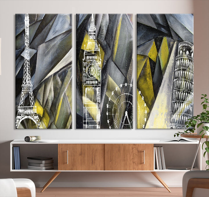 Eiffel Tower Big Ben and Pisa Tower Canvas Art Print Wall Decor