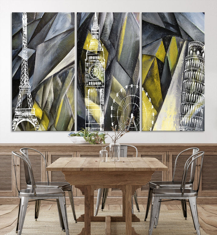 Eiffel Tower Big Ben and Pisa Tower Canvas Art Print Wall Decor