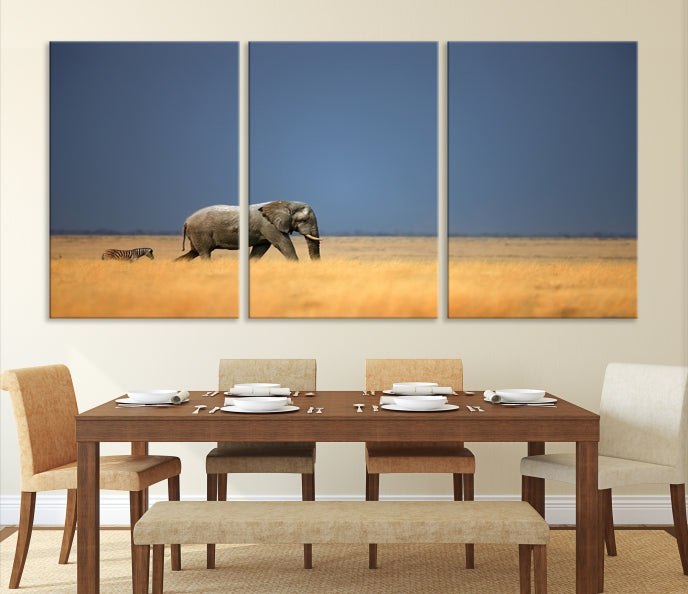 Elephant and Zebra Africa Savannah Canvas Print Large Wall Art Giclee Printing