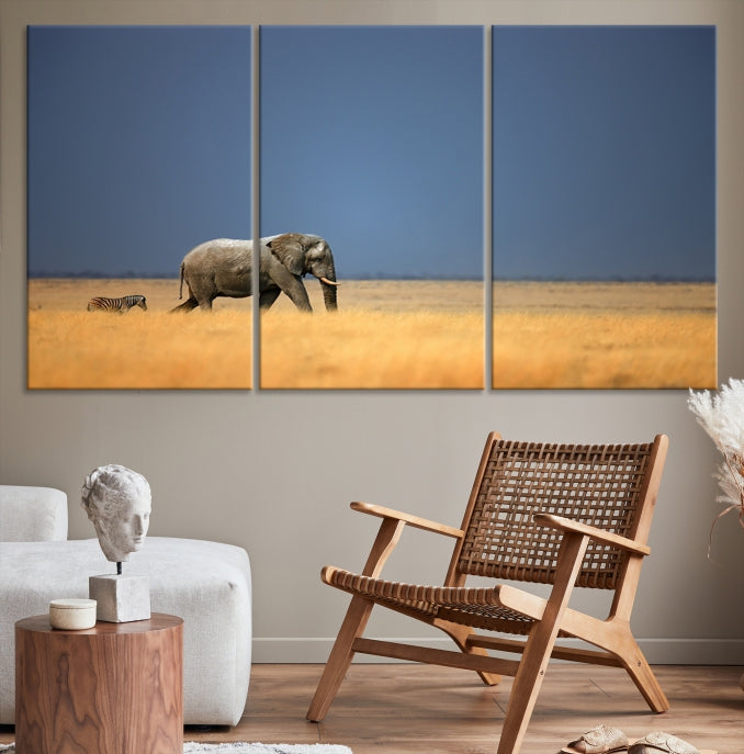 Elephant and Zebra Africa Savannah Canvas Print Large Wall Art Giclee Printing