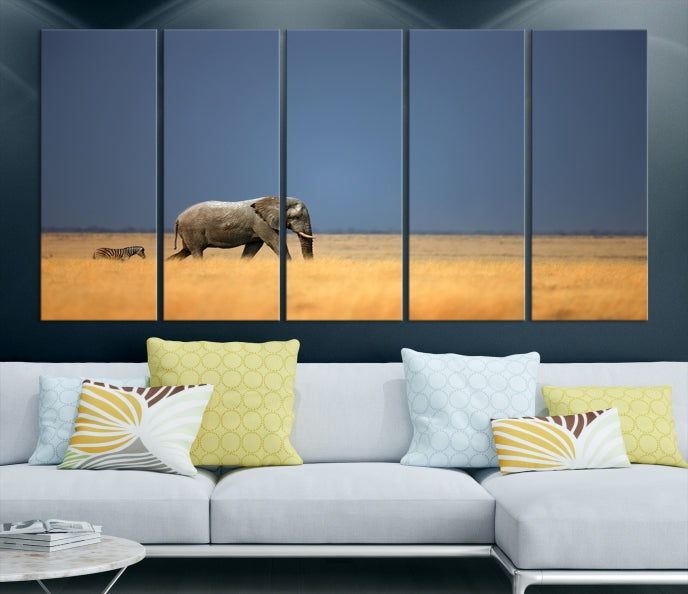 Elephant and Zebra Africa Savannah Canvas Print Large Wall Art Giclee Printing