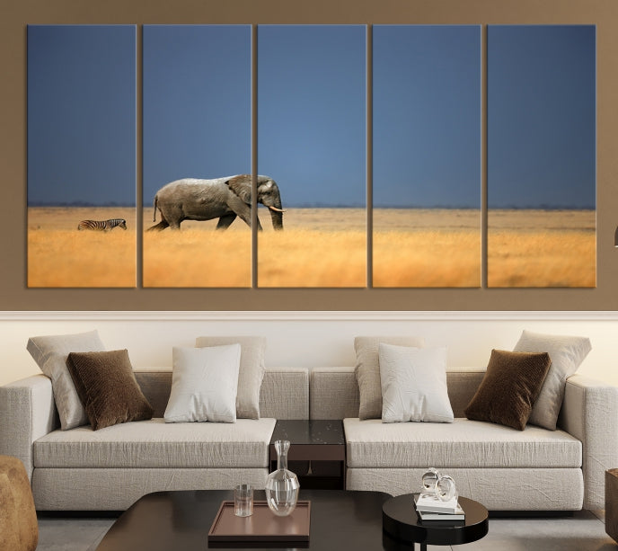 Elephant and Zebra Africa Savannah Canvas Print Large Wall Art Giclee Printing