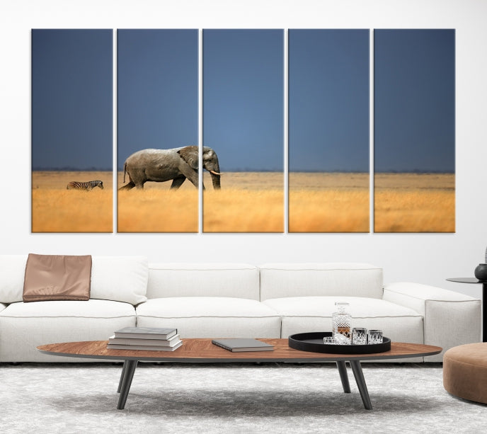 Elephant and Zebra Africa Savannah Canvas Print Large Wall Art Giclee Printing