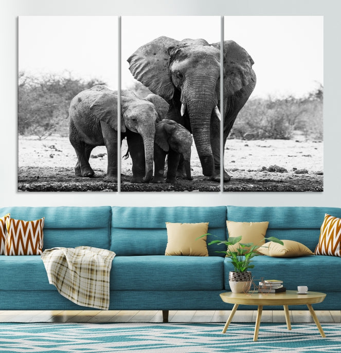 Elephant Family Africa Animals Framed Canvas Wall Art Print Home Decor