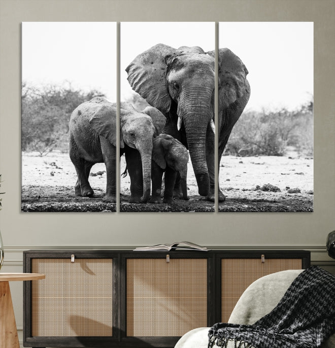 Elephant Family Africa Animals Framed Canvas Wall Art Print Home Decor