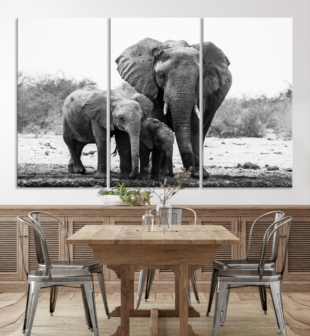 Elephant Family Africa Animals Framed Canvas Wall Art Print Home Decor