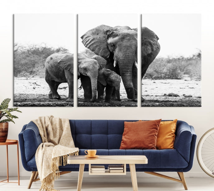 Elephant Family Africa Animals Framed Canvas Wall Art Print Home Decor