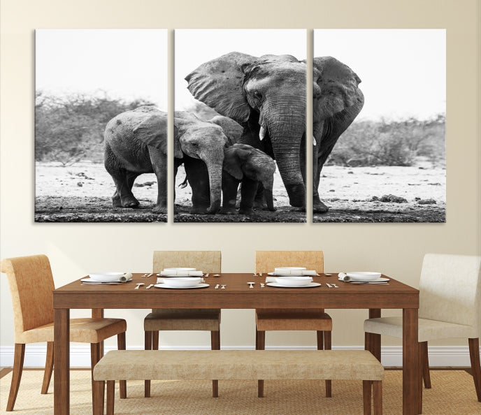 Elephant Family Africa Animals Framed Canvas Wall Art Print Home Decor