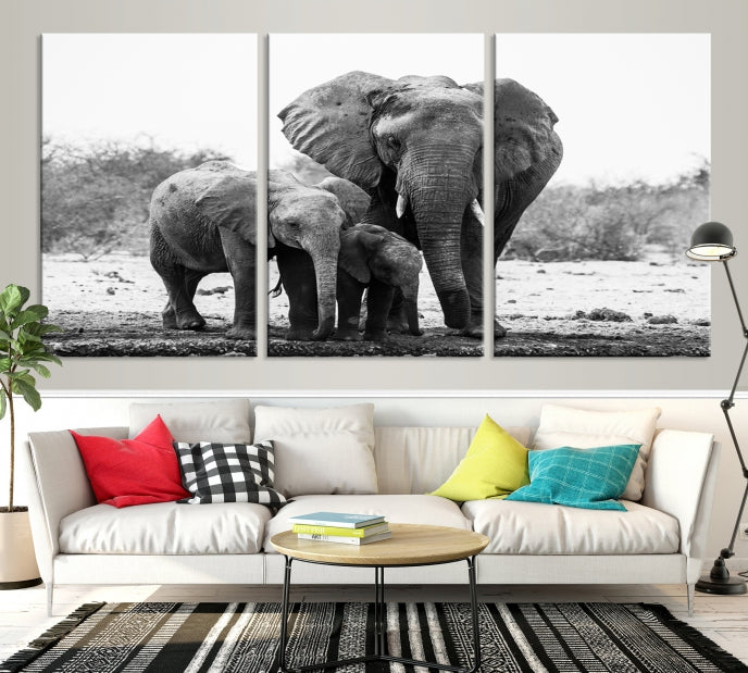 Elephant Family Africa Animals Framed Canvas Wall Art Print Home Decor