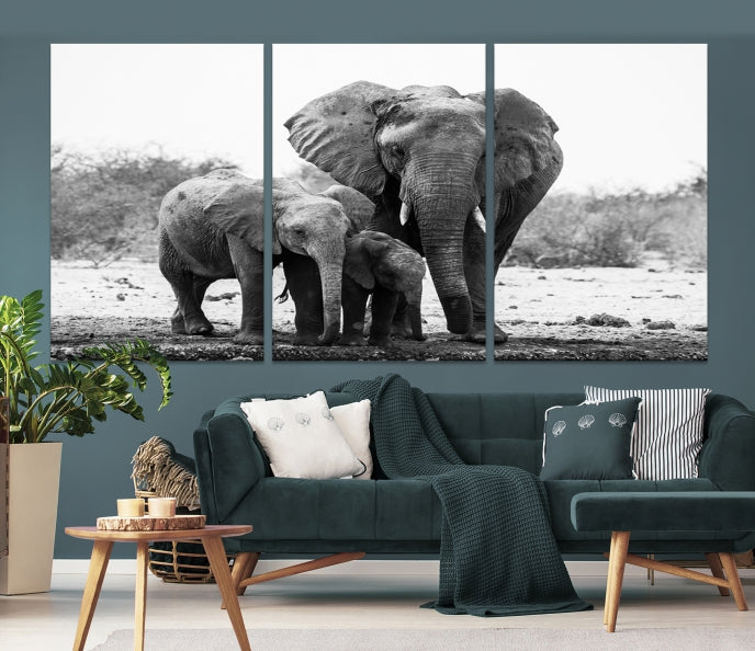 Elephant Family Africa Animals Framed Canvas Wall Art Print Home Decor